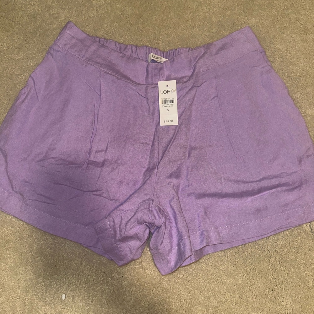 Ann Taylor Loft 
Linen Elastic Waist Pleated Lilac Shorts